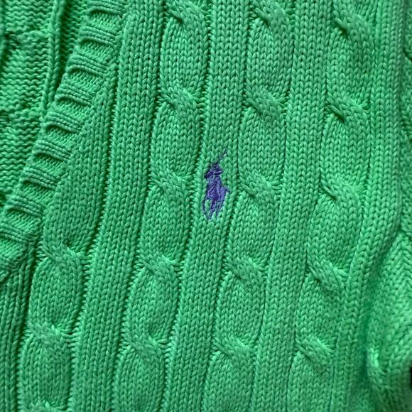 Ralph Lauren Sport Cable Knit V Neck Sweater Lime Green 100% Cotton Women’s L - Picture 5 of 9